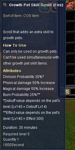 Growth Pet Skill Scroll (Fire) description