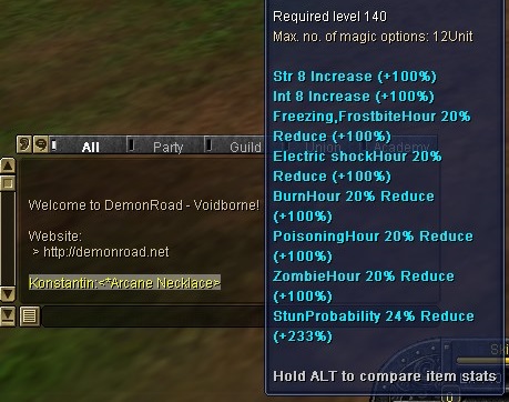 Item linking in the chat window